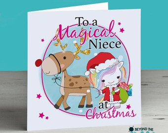 Personalised Unicorn Christmas Card - To A Magical Niece - Mum - Nan - Sister - Daughter - Grandma - Nanny - Auntie - Aunt - Nanna - Cousin