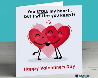 Valentine's Day Card, You Stole My Heart, Cute Valentines Card For Wife Husband Boyfriend Girlfriend