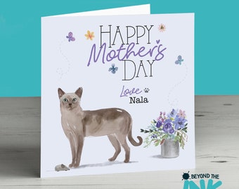 Personalised Mothers Day Cat Card From The Cat For Mum Mam Mother Mom Tonkinese