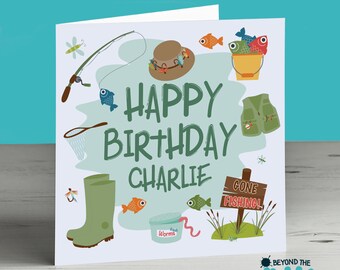 Personalised Fishing Birthday Card For Fisherman Son Dad Brother Grandad Uncle