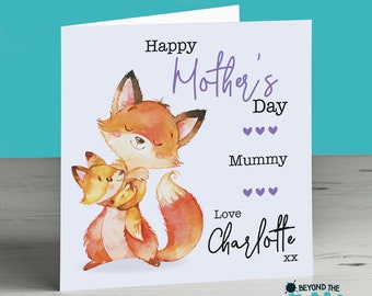 Personalised Handmade Birthday Card Fox & Cubs Hearts Mummy Daughter Mum Nan