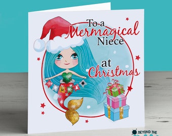 Personalised Mermaid Christmas Card - To A Mermagical Niece - Mum - Sister - Daughter - Grandma - Nanny - Auntie - Aunt - Nanna - Cousin