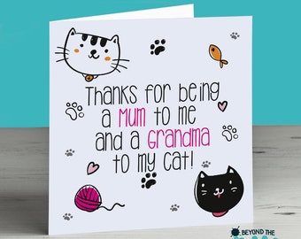 Card For Mum Mam Mom Cat Grandma Card Birthday Mothers Day From Me And The Cat Thank You Cat Sitter