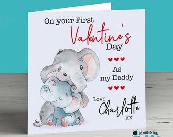 Valentijnsdag kaart van baby eerste Valentijnsdag kaart gepersonaliseerd voor mama papa schattige hobbel zoon dochter 1e olifant