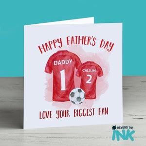 Fathers Day Card - Personalised Football Card For Dad - Football Shirt Card - Red Liverpool Manchester UTD Forrest Spain