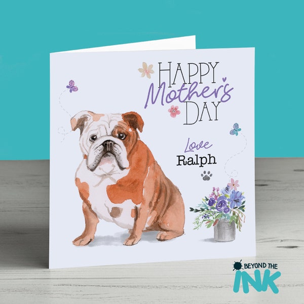 Personalised Mothers Day Card From The Dog For Mum Mam Mother Mom British Bulldog English Bulldog