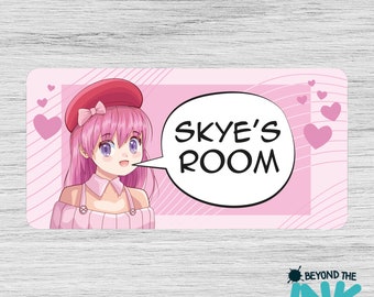 Cute Girl Manga Bedroom Door Sign For Kids, Girl Bedroom Door Or Wall Sign, Children's Bedroom Decor, Wall Art Nursery Room