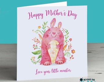 Cute Mother's Day Card For Mum Mom Mam Mummy Grandma Nanna From Your Little Monster Mothers Day Card