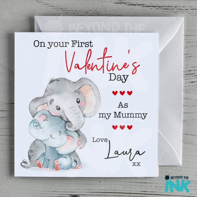 Valentines Day Card From Baby First Valentines Day Card Personalised For Mummy Daddy Cute Bump Son Daughter 1st Elephant image 4