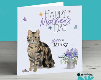 Personalised Mothers Day Cat Card From The Cat For Mum Mam Mother Mom American Short Hair Brown Tabby