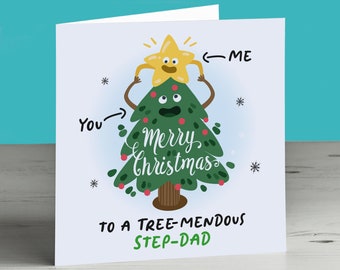Tree-Mendous - Funny, Cute Christmas Card For Step-Dad