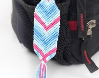 Transmasculine pride keychain, hand-woven cotton enamel accent accessorizing, subtle Trans Masc flag talisman, affirmation &  identity token