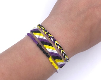 Set of 3 subtle non-binary friendship bracelet, delicate LGBT pride flag, braided armband, pride wristlets, wedding jewelry, pride month