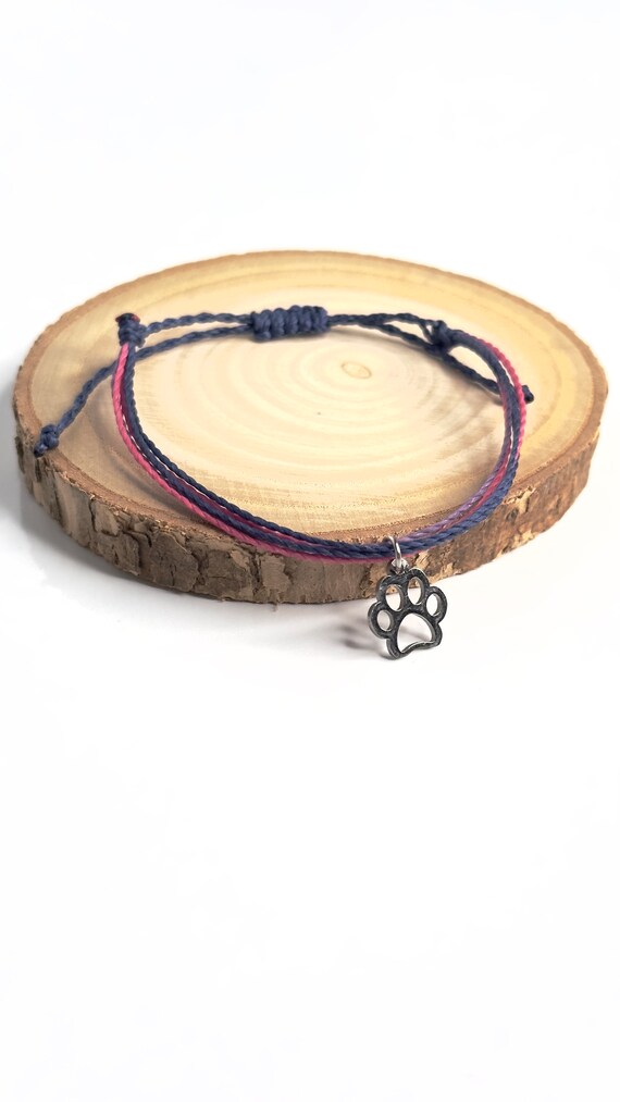 Bisexual Subtle Bracelet With Pet Paw Charm, Bi Pride Flag