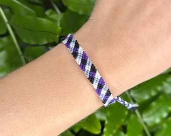 Asexual flag bracelet, LGBTQ handmade pride armband, pepita pattern bracelet adjustable wrist cord