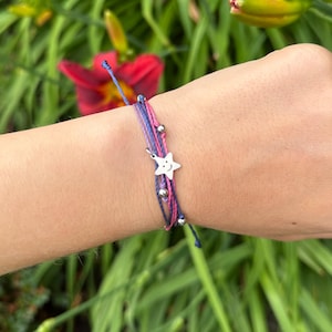 Bisexual bracelet with stainless steel star charms, subtle bi pride wristsbandfor woman, LGBTQ+ jewelry