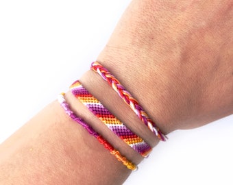 Subtle lesbian 7 stripes pride flag, LGBTQ+ friendship bracelet, Set of 3 bands