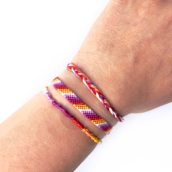 Subtle lesbian 7 stripes pride flag, LGBTQ+ friendship bracelet, Set of 3 bands