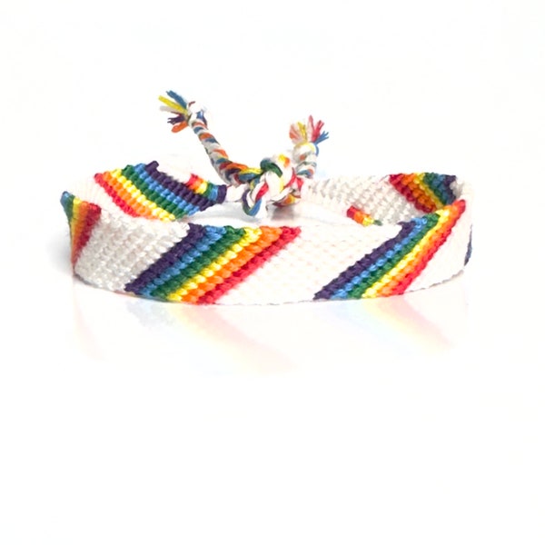 Rainbow and white pridep bracelet, armband for homosexual men or women or non binary, LGBT macrame jewelry