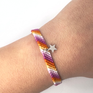 Lesbian bracelet with star charm, cottom handmade flag bracelet, LGBT pride armband