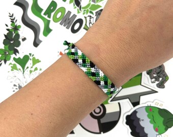 Aromantic pride flag bracelet, LGBTQ+ armband for her, pepita design, adjustable wrist cord for him