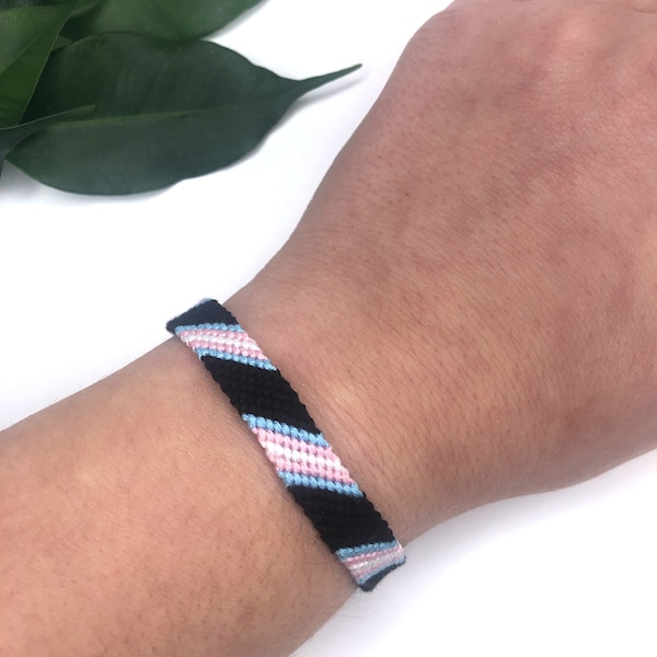 Bracelet fierté trans, drapeau en coton transgenre, brassard LGBT, bracelet LGBTQIA, Trans et noir, bleu rose blanc