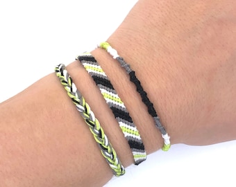 Subtle agender pride bracelet, LGBT woven cotton thread bracelet, set of 3 delicate queer jewelry, armband to show agender pride