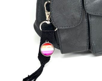 Lesbian flag keychain with charm, gift for women, present for loving girlfriend