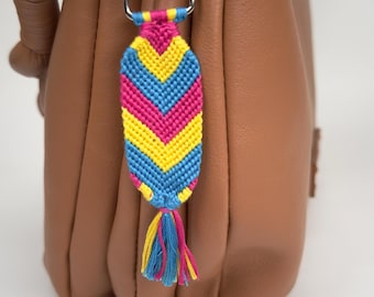 Handmade Pansexual pride keychain, LGBTQ+ cotton chevron accessory
