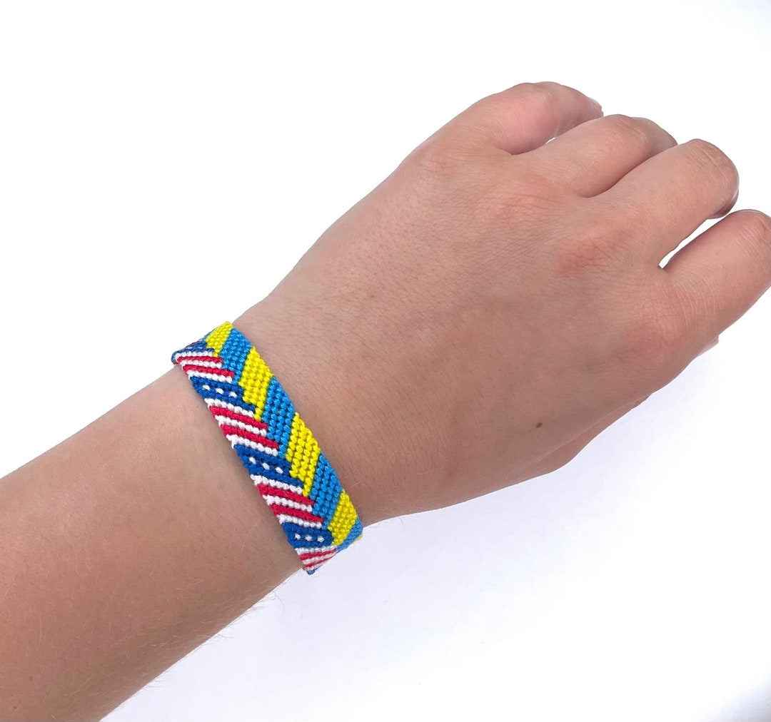 Ukraine and US Flag Friendship Bracelet, America Stand With Ukraine, Split Bracelet, Mix Flags