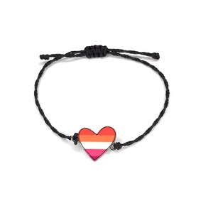Lesbian pride bracelet with heart charm, subtle LGBT string armband, girl pride jewelry