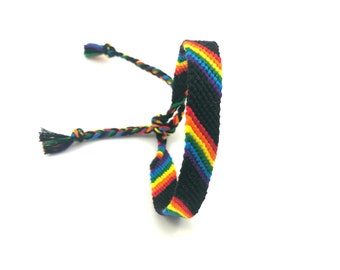 Rainbow & Black Macrame Friendship Bracelet: LGBT Pride Jewelry