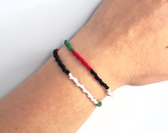 Palestinian flag bracelet: handmade cotton cord wristband, Gaza charity wristlet