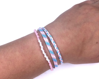 Subtle transgender knotted jewelry, trans friendship bracelet, set of 3 LGBT wristlet, pride flag wristband, pride month, equality march