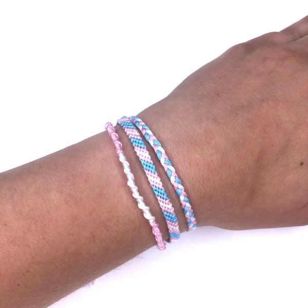 Subtle transgender knotted jewelry, trans friendship bracelet, set of 3 LGBT wristlet, pride flag wristband, pride month, equality march