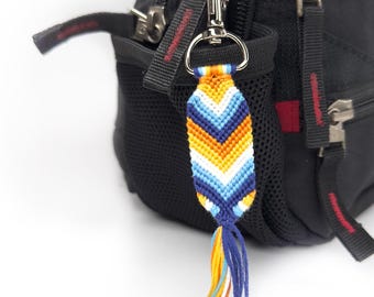 Handmade aroace sunset pride keychain, subtle aromantic asexual accessory, handwoven cotton chevron pride talisman for visibility