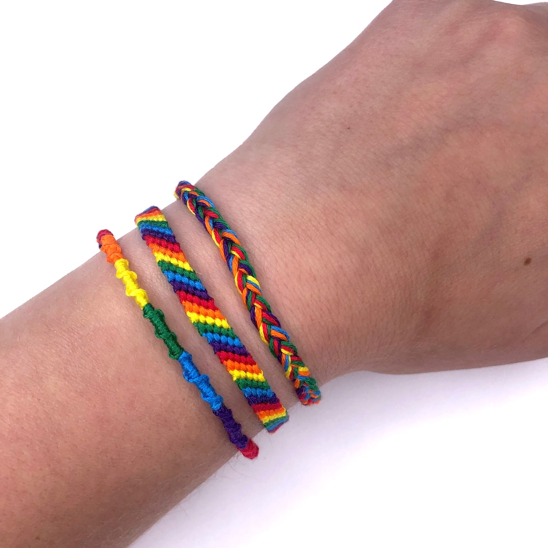 Subtle Rainbow Friendship Bracelet, Set of 3 Gay Armbands, Pride Flag
