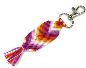 Lesbian pride chevron keychain, 7-Stripe flag colors, handmade cotton accessory for her