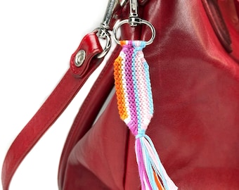 Transbian pride flag, lesbian transgender pride keychain, double flag macrame LGBT accessory