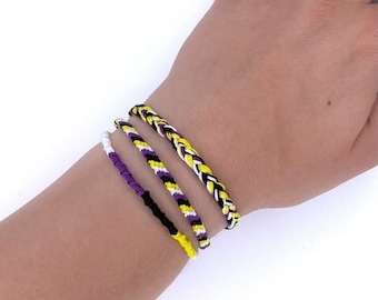 Set of 3 subtle non binary friendship bracelet, delicate LGBT pride flag, braided armband, pride wristlets, nonbinary jewelry, pride month