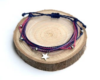 Bisexual Pride Bracelet: Macrame Bi Flag, Star Charm