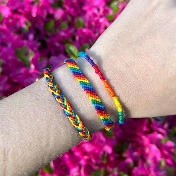 Braccialetti Pride LGBT Arcobaleno In Agata - Confezione Da 2, Perimetro 18 Cm, Elasticizzati, Per Coppie E Amici
