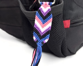 Handmade genderfluid pride keychain, subtle gender-fluid accessory, handwoven cotton chevron pride talisman for visibility