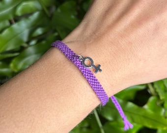 Purple feminist friendship bracelet with Venus symbol