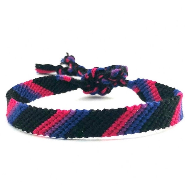 Bi friendship bracelet, woven bisexual wristband, LGBT jewelry, bi flag armband, bi and black, bisexual and black jewelry