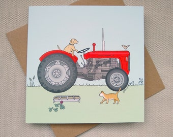 Country Range Red/Grey Massey Ferguson 35 Tractor greeting card by Emma Lawrence Designs Dog / Farm / Bird / Cat / Labrador / Father's Day