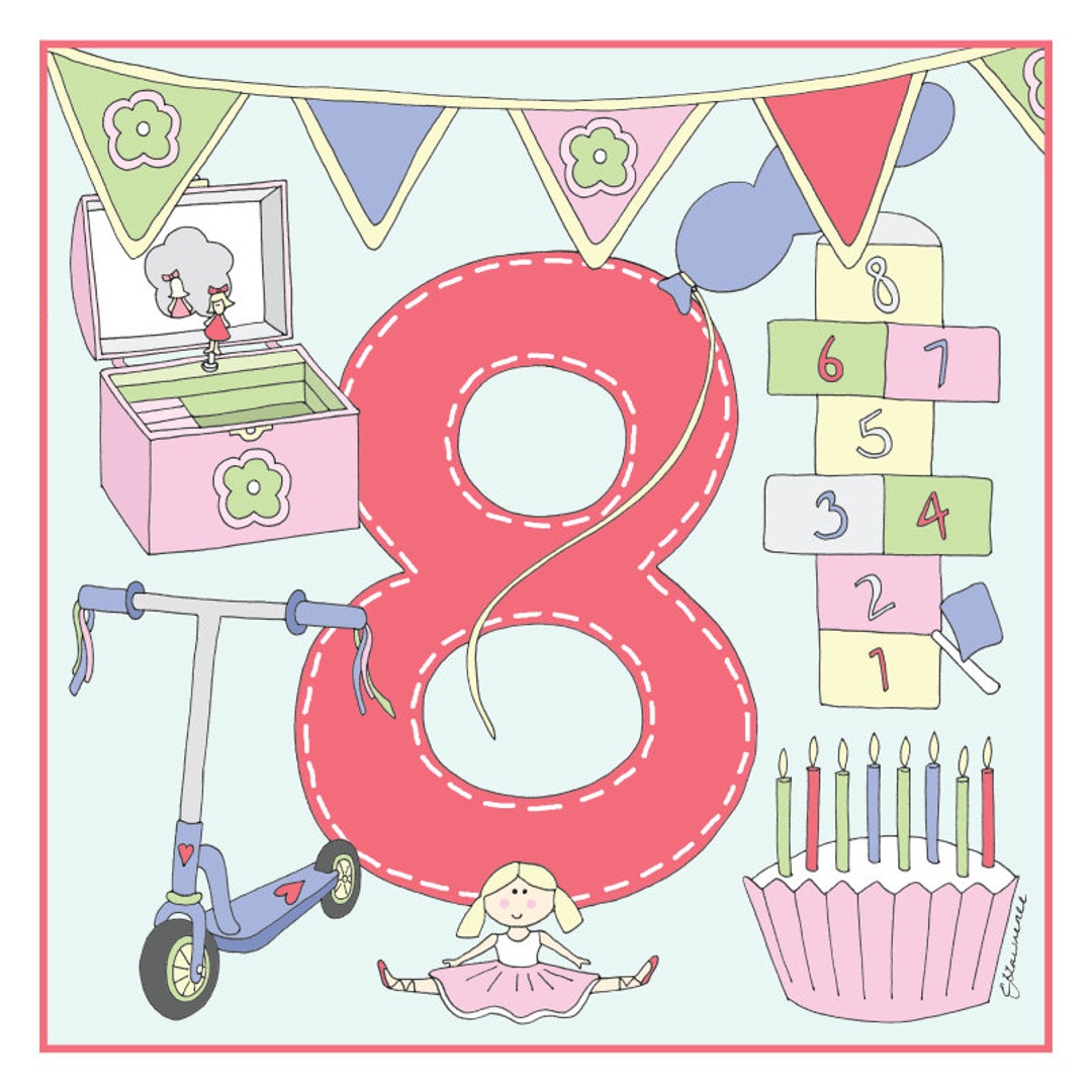 Birthday Card Age 8 Girl by Emma Lawrence Designs - Etsy