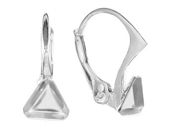 Silver 925 leverback earring with setting for Swarovski 4841 Cube 6 mm kz51 (1 pair)