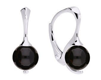 Silver earrings with natural black onyx stones