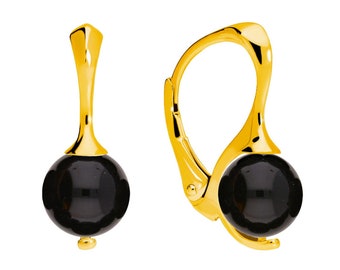 Gold-plated silver earrings with natural black onyx stones